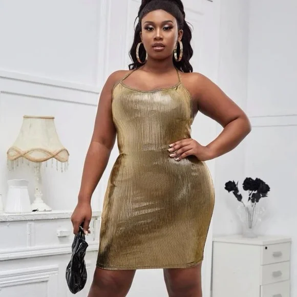 SHEIN Dresses Shein Shiny Gold Bodycon Mini Dress 3xl Poshmark